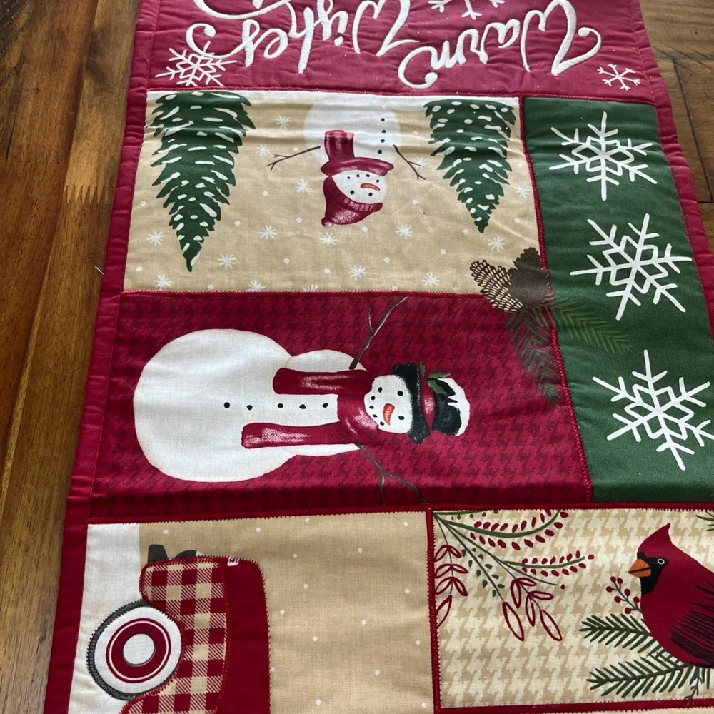 St. Nicholas Square Patchwork Snowman‎ Red Truck Snow Table Runner 13 x 36